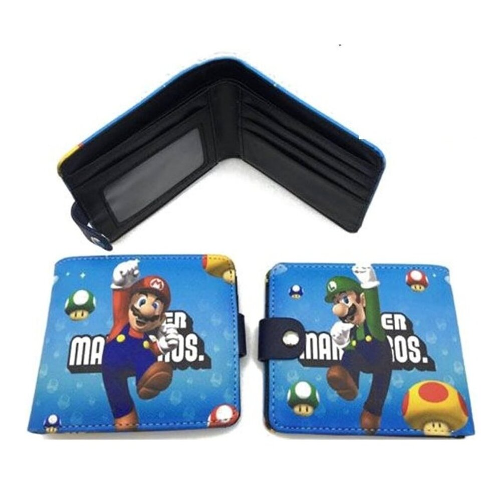 Mario Luigi Blue Bifold Wallet Gaming Accessory with ID Window